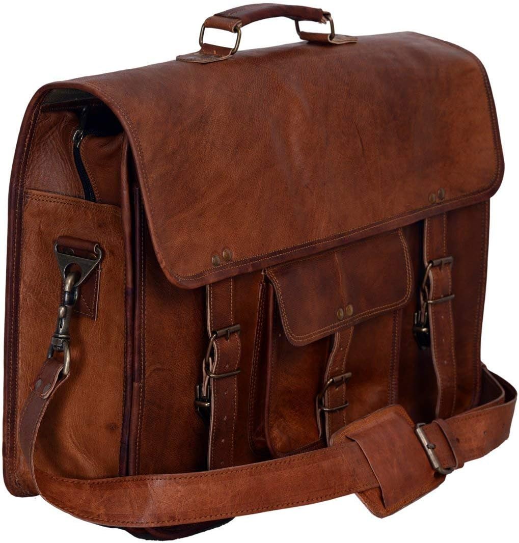 Leather briefcase for men 18 inch laptop messenger bag office satchel computer bag for men and women (18 INCH)