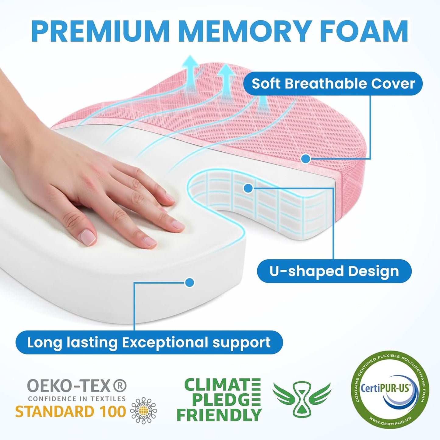 TushGuard Office/Car Seat Cushion, Non-Slip Sciatica & Back Coccyx Tailbone Pain Relief Chair Pad, Memory Foam Butt Pillow for Computer Desk, Wheelchair, Driving (Pink)