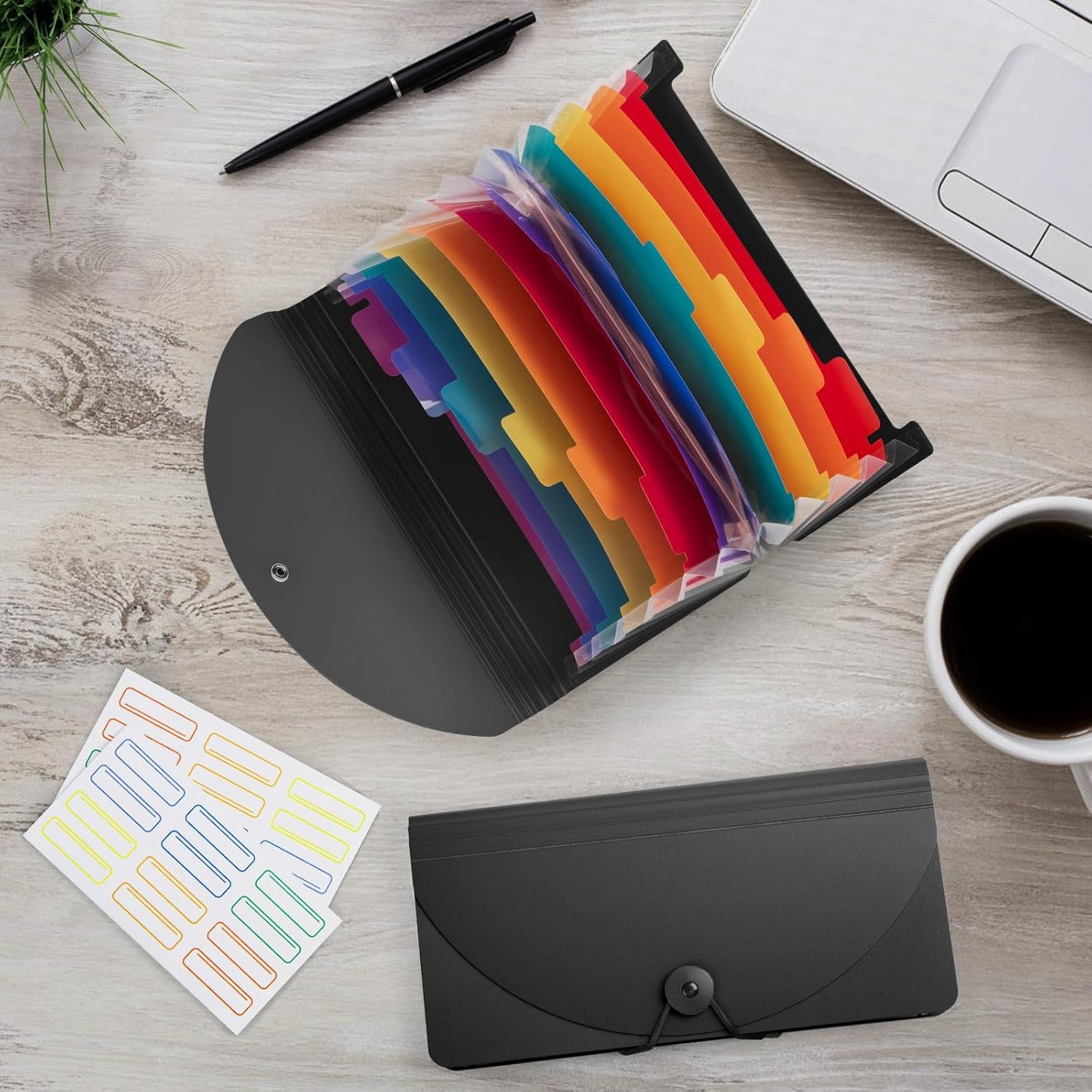 13 Pocket A6 Receipt Organizer, 2 Pack Small Accordion File Organizer, Coupon Organizer with Labels - Black