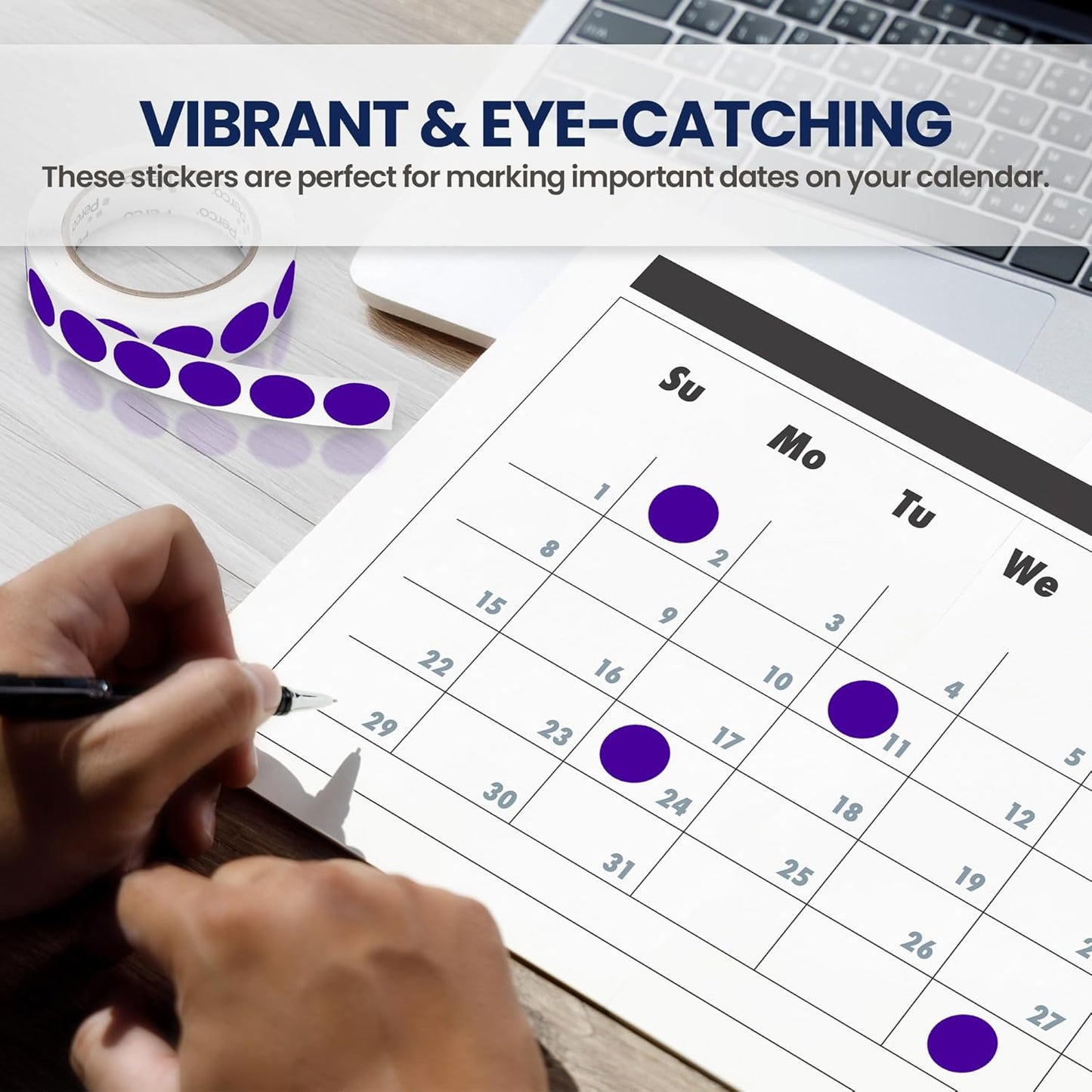 Perco Purple 1-Inch Round Circle Dot Sticker Labels with Removable Adhesive – 1,000 Labels per Roll – Versatile, Vibrant Colors, Reliable Hold, No Residue, Perforated for Convenient Use – Made in USA