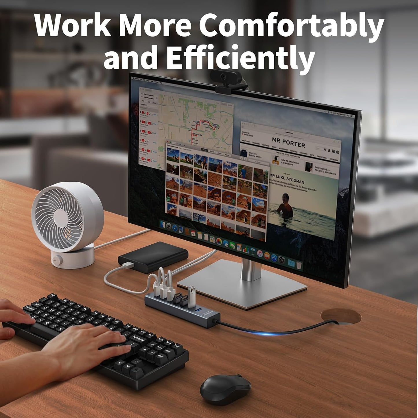 6Ft 7-Port USB 3.0 Hub for Desktop, Aluminium USB Extender Hub 5Gbps, Multiport Adapter, Long Cable for Desktop, PC, Flash Drive, Mobile HDD, Windows/XPS, 1.8m