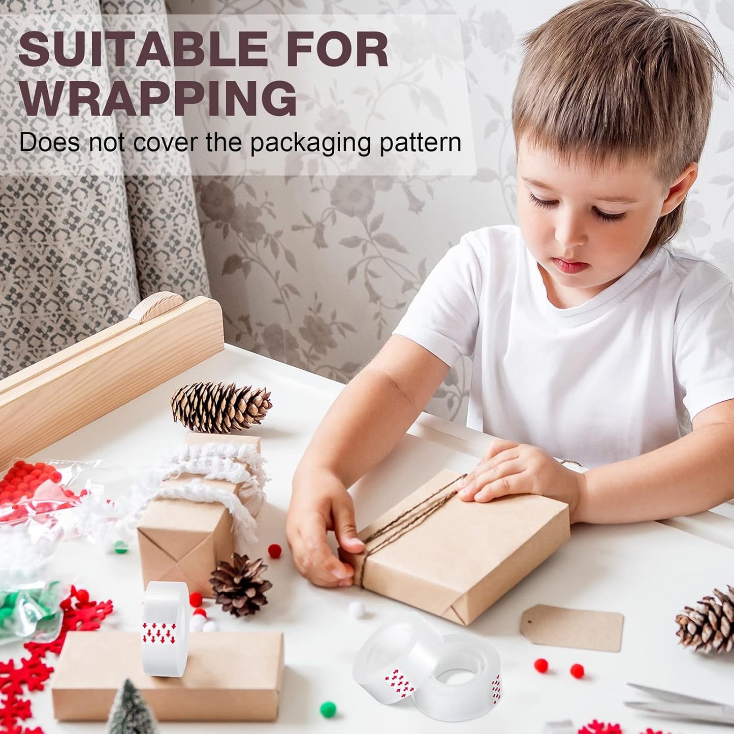 Pasimy 96 Rolls Clear Tape Bulk Strong Sticky Transparent Tape Refills for Dispenser, Office, Home, School, Wall, Carpet, 3/4 x 1000 Inches(Red)