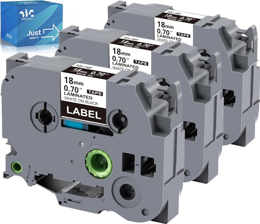 Weemay Compatible 3 Pack TZe-345 Replacement for Brother P-Touch Label Tape 18mm 0.7 White on Black 3/4 TZe TZ Tape TZ-345 TZ345 TZe345 for PT-D400AD PT-D610BT PT-D600 PT-D410 Printer, 0.7" x 26.2'