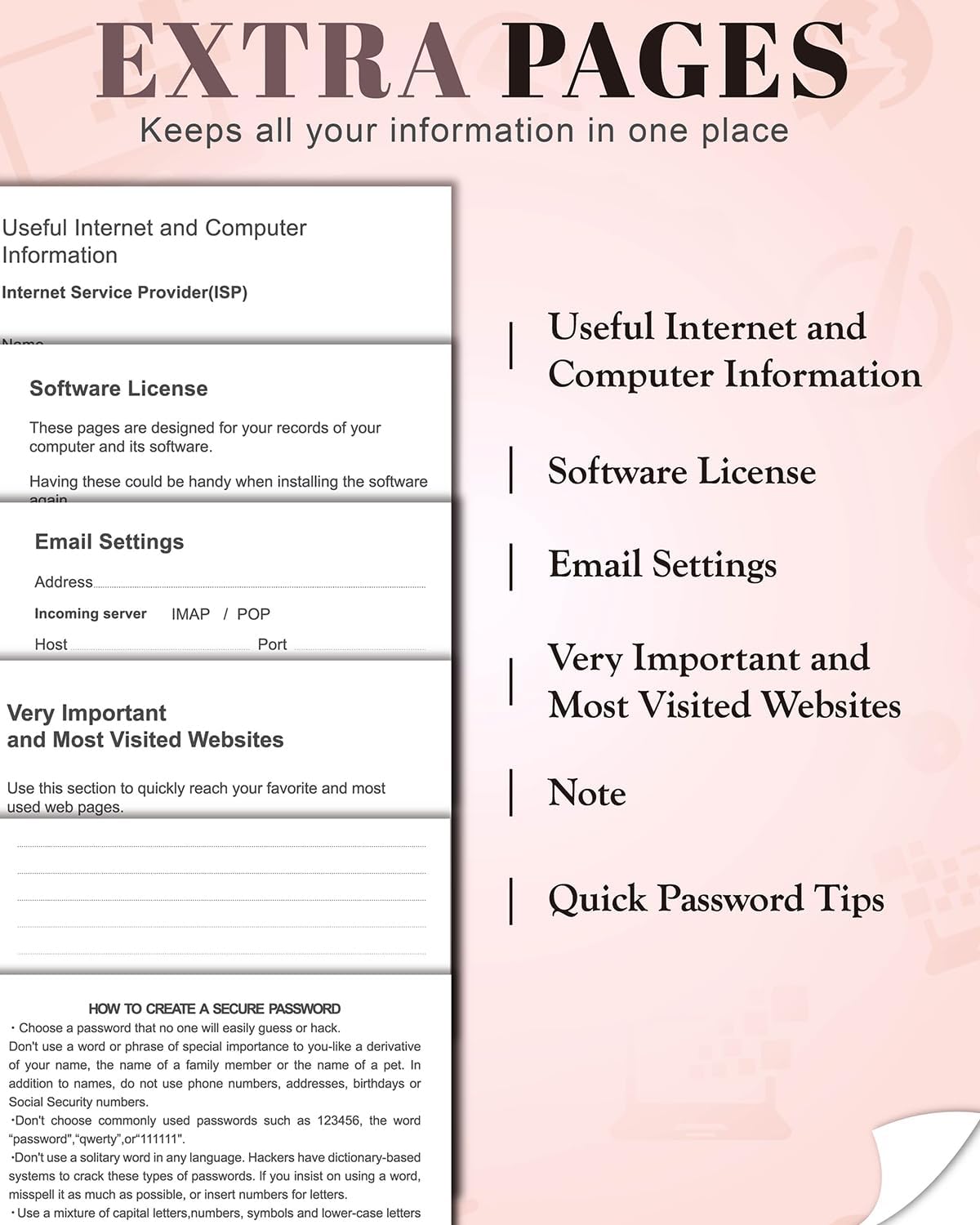 Password Keeper Book with Colorful Alphabetical Tabs, Hardcover Password Log-Book for Internet Password and Website Address, 5.8"×8.4" Password Notebook for Home Office (Pink)