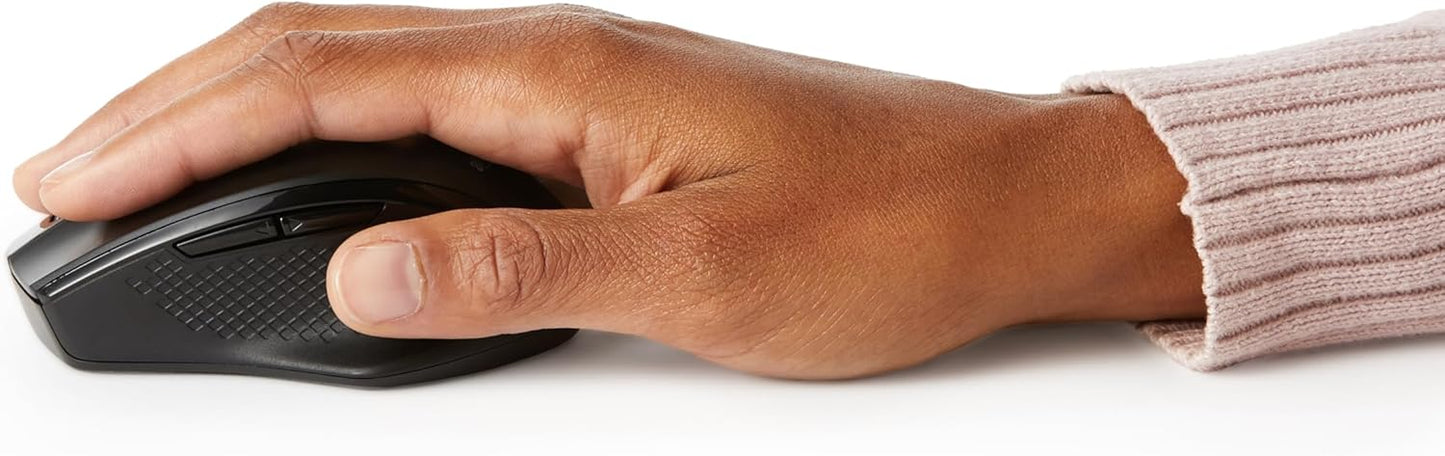 Amazon Basics Computer Mouse Wireless, Ergonomic, 2.4 GHz Optical, DPI Adjustable, Compatible With PC, Mac, Laptop, Black