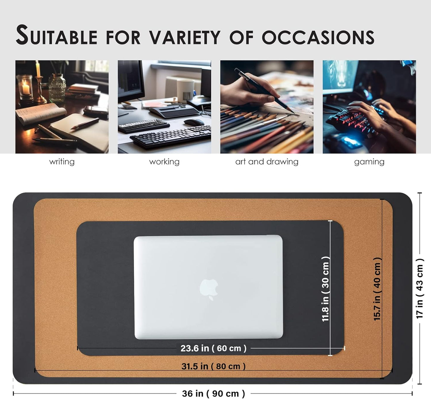 Compact Cork Desk Mat - Small Dual-Sided Desk Pad for Office and Home - Desk Organization and Accessories - Ideal for Large Mouse Pad and Small Desk Mats on Top of Desks(Black,23.6"x 11.8")