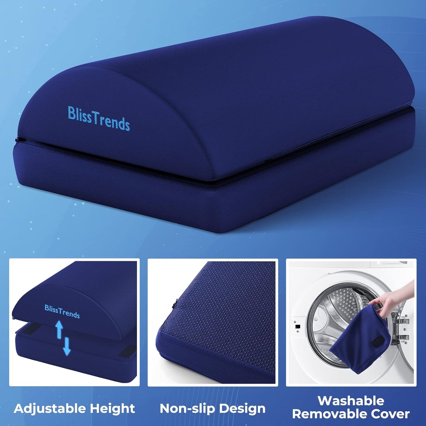 BlissTrends Foot Rest for Under Desk at Work-Versatile Foot Stool with Washable Cover-Comfortable Footrest with 2 Adjustable Heights for Car,Home and Office to Relieve Back,Lumbar,Knee Pain-Blue