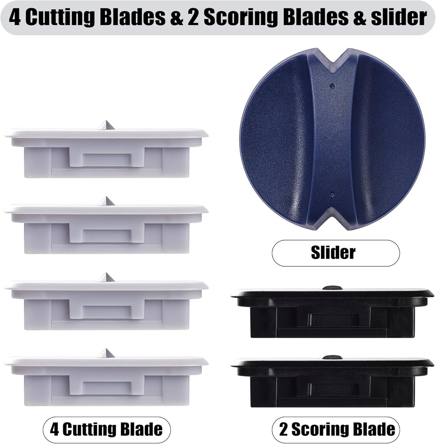 6-Pack Trimmer Replacement Blades for Fiskars Paper Trimmer, Replacement Blade for All Series of Fiskars/Portable&Precision Trimmer,Arts and Crafts,4 Cutting&2 Scoring Blades,a Slider,Blue