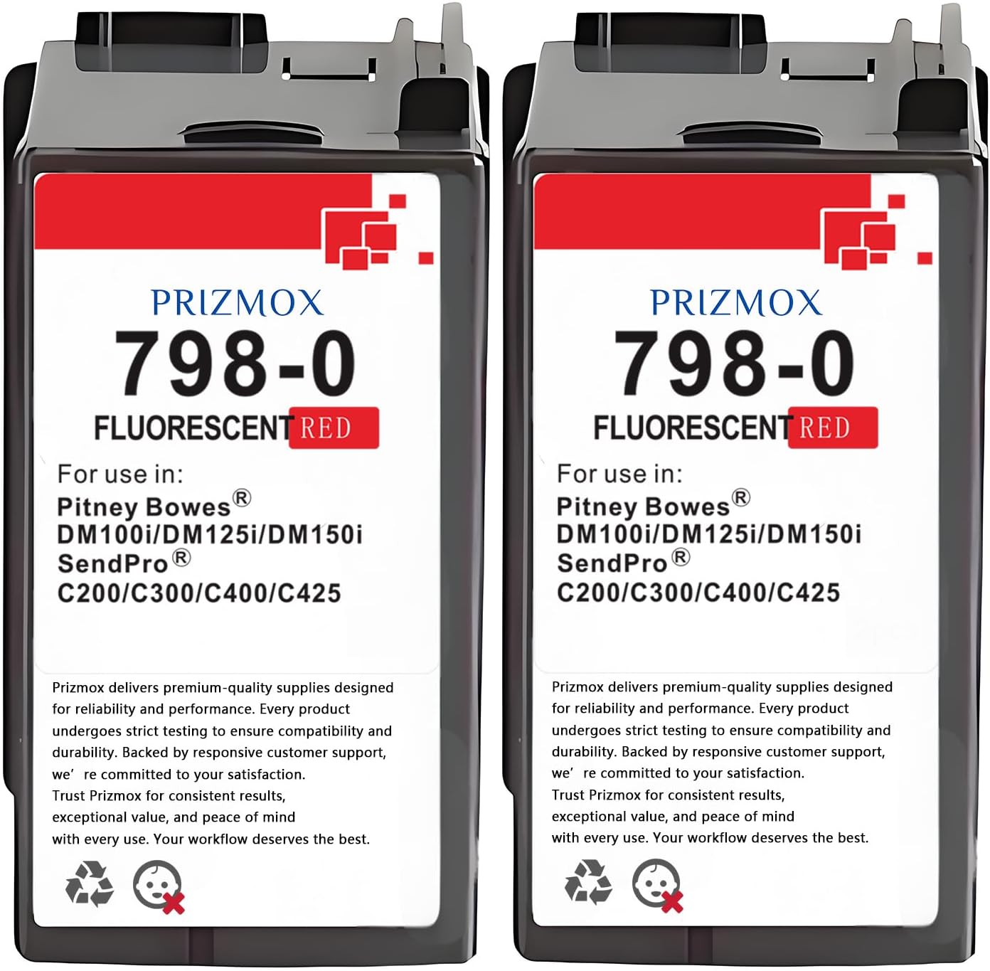 2-Pack SL-798-0 Red Ink Cartridge Replacement for Pitney Bowes 798-0 Fluorescent Red Ink Cartridge for Postage Meters for Sendpro C200, C300 and C400