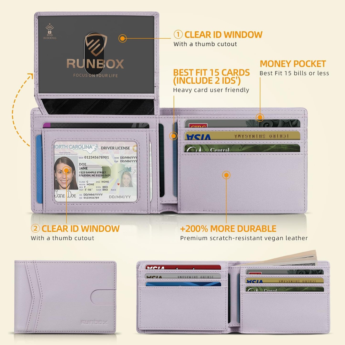 RUNBOX Wallet for Men Slim Rfid Leather 2 ID Window With Gift Box