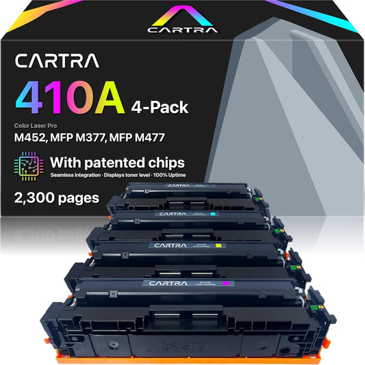 CARTRA 410A M452dw 4 Pack Toner Cartridges for HP Color Laser Pro MFP M377dw, M377, M452dn, M452nw, M452, MFP M477fdn, M477fdw, M477fnw M477 Series Printer | CF410A Black, Cyan, Magenta, Yellow