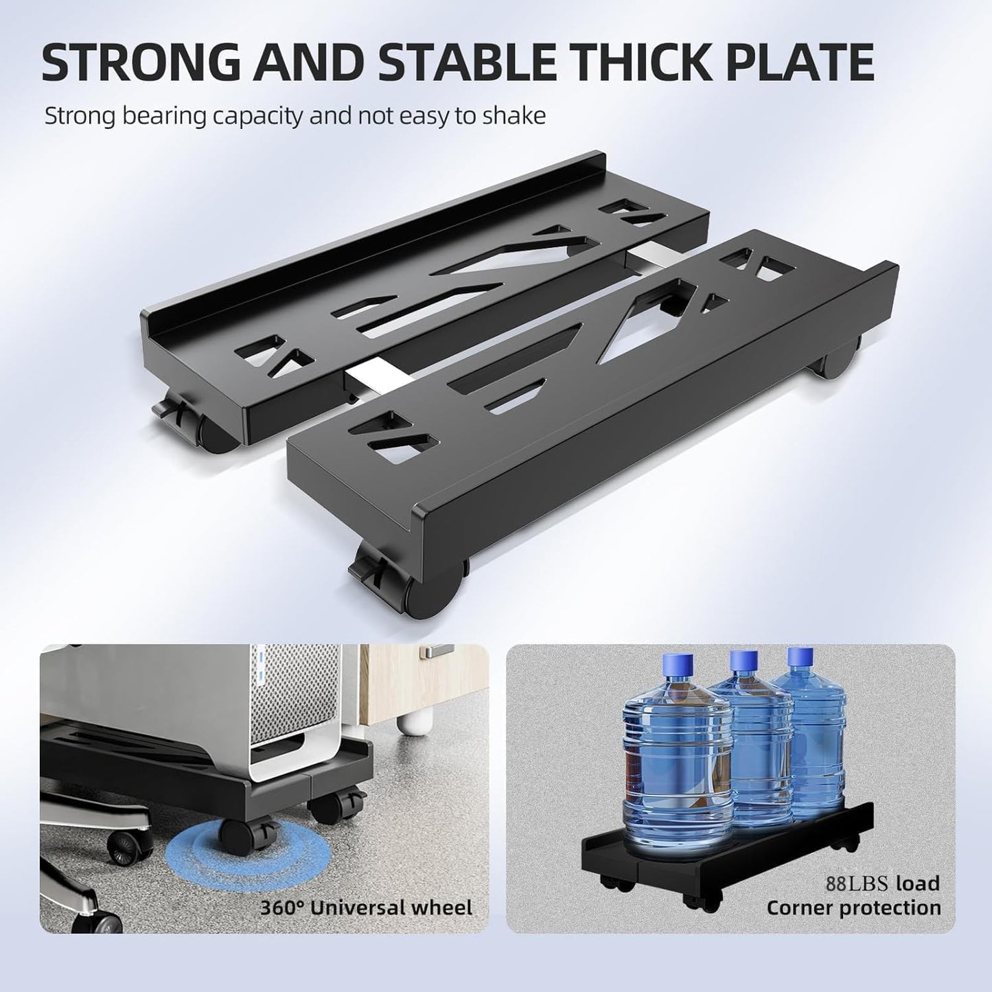 Adjustable Mobile CPU Stand, Ventilated Computer Tower Stand with 4 Caster Wheels Fits Most PC Tower, Under Desk CPU Holder PC Floor Cart Computer Riser for Gamers and Students (Gray)