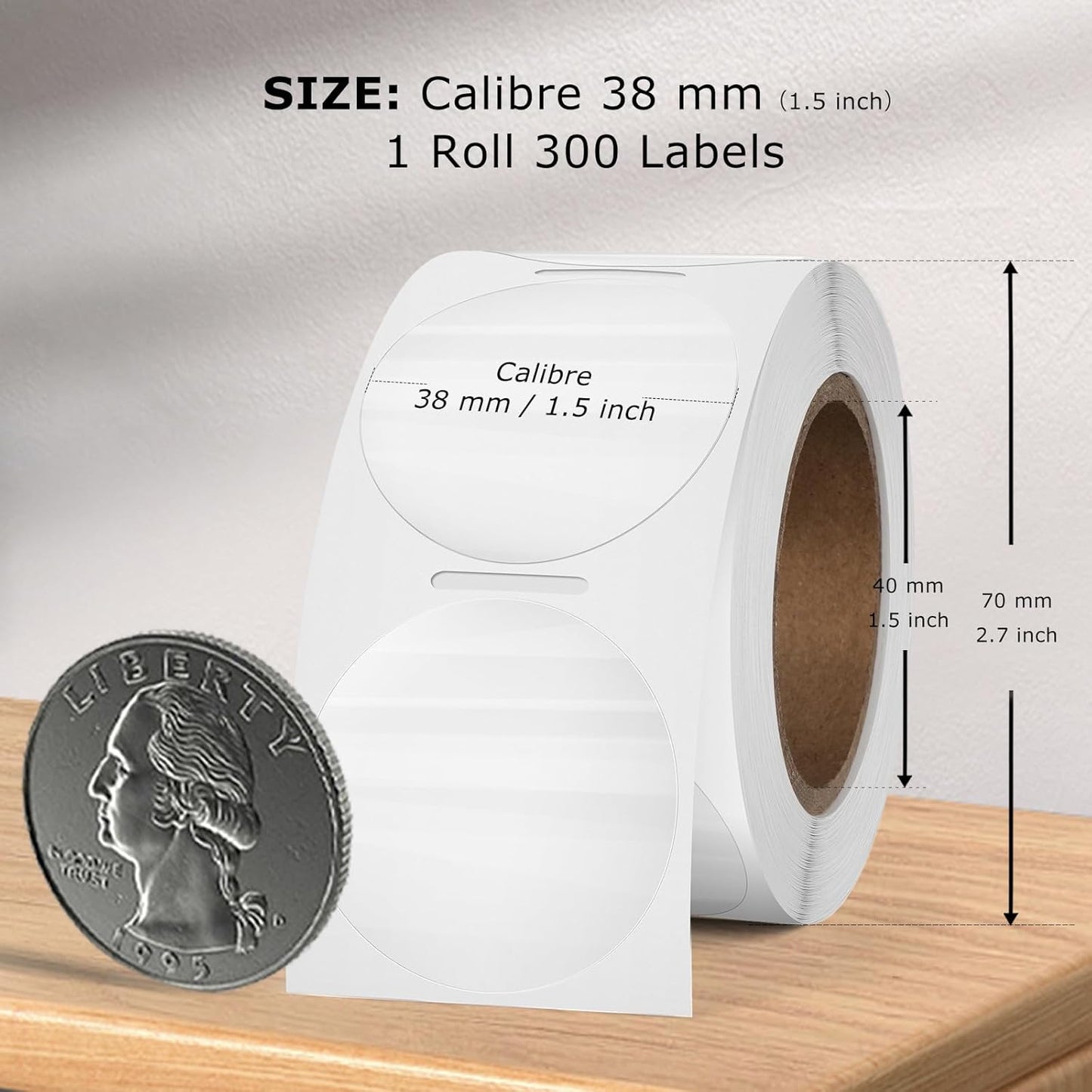 Transparent Thermal Labels Round 1.5 Inch Self Adhesive Circle Clear Printer Stickers Vinyl Waterproof Roll Decals Name Tag for Address Design DIY Logo Business 300 PCS