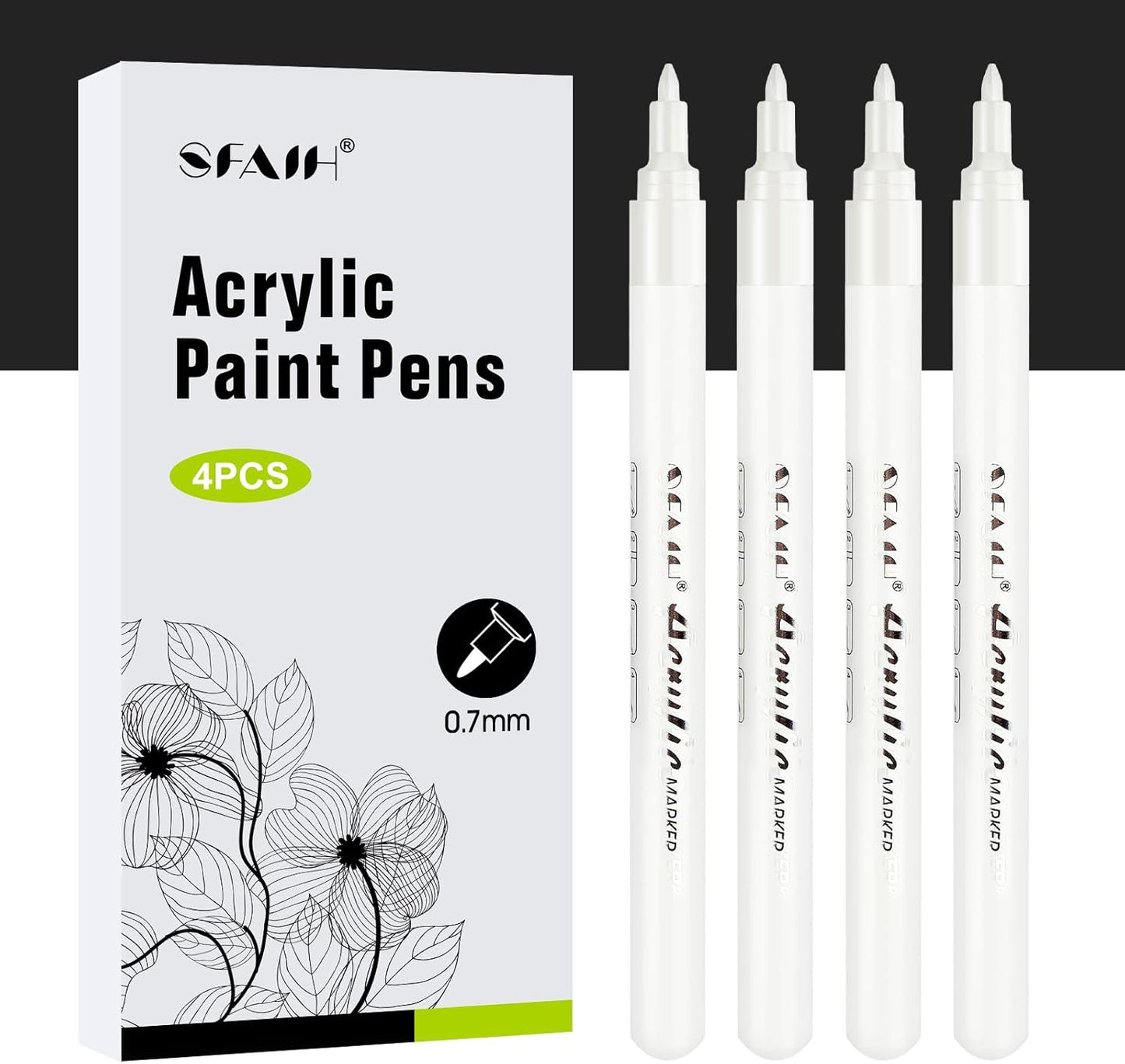 SFAIH White Paint Markers Pens - 4 Pack 0.7MM Fine Tip Acrylic White Permanent Markers for Adding Highlights on Rocks, Black Paper Sketching, DIY Canvas Art Details