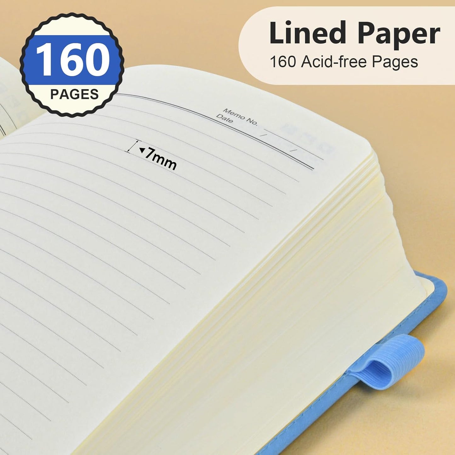 Lined Journal Notebook for Men & Women, 160 Pages College Ruled Journal for Writing, A5 Hardcover Leather Notebooks for Work, School, Business, Travel, Daily Diary 5.9" x 8.5" - Blue