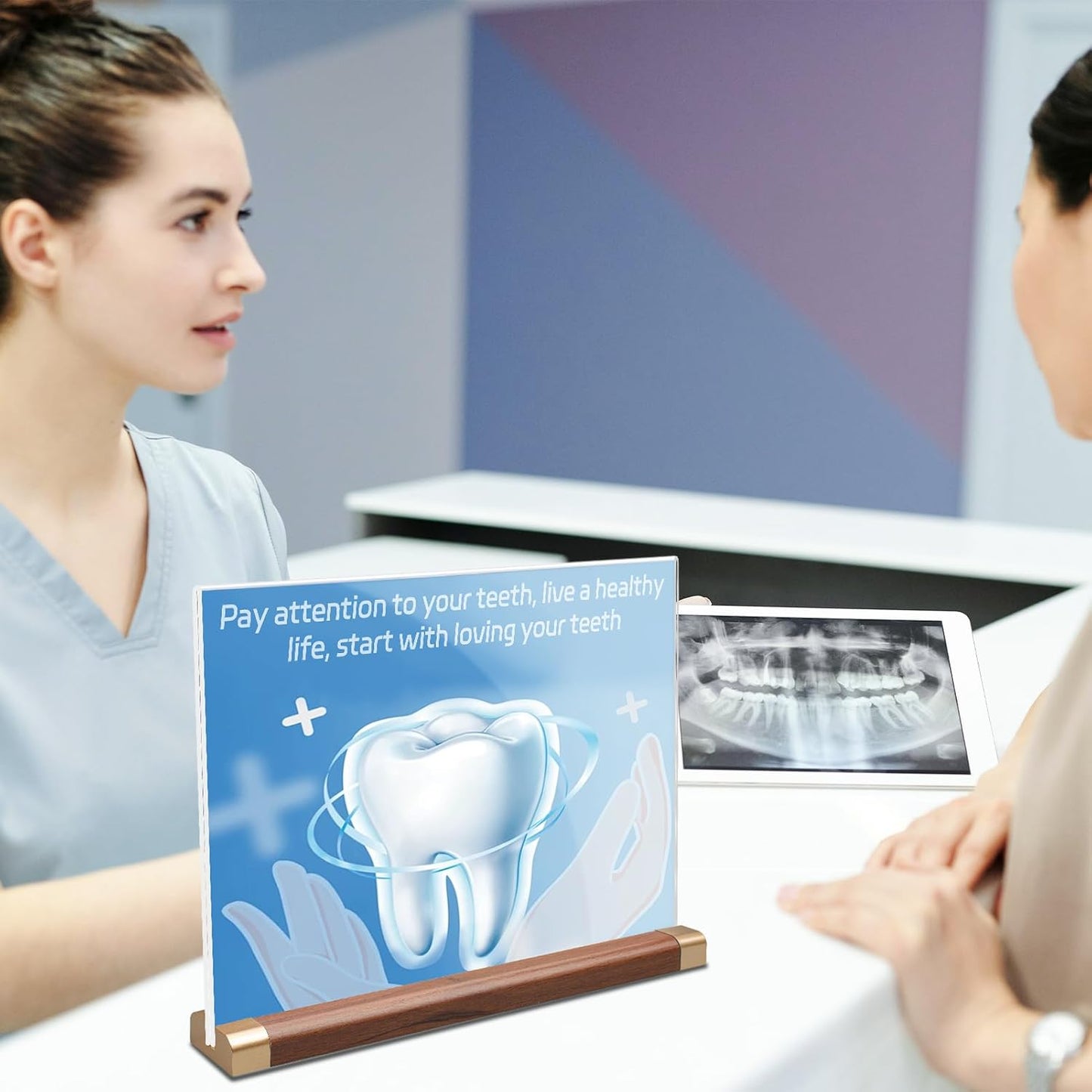 Acrylic Sign Holder 8.5 x 11 with Wood Color Base, 3 Pack Clear Tabletop Double-Sided T Shape Display Sign Frame Horizontal for Store/Coffee Shop/Office/Hotel Business Display Holder