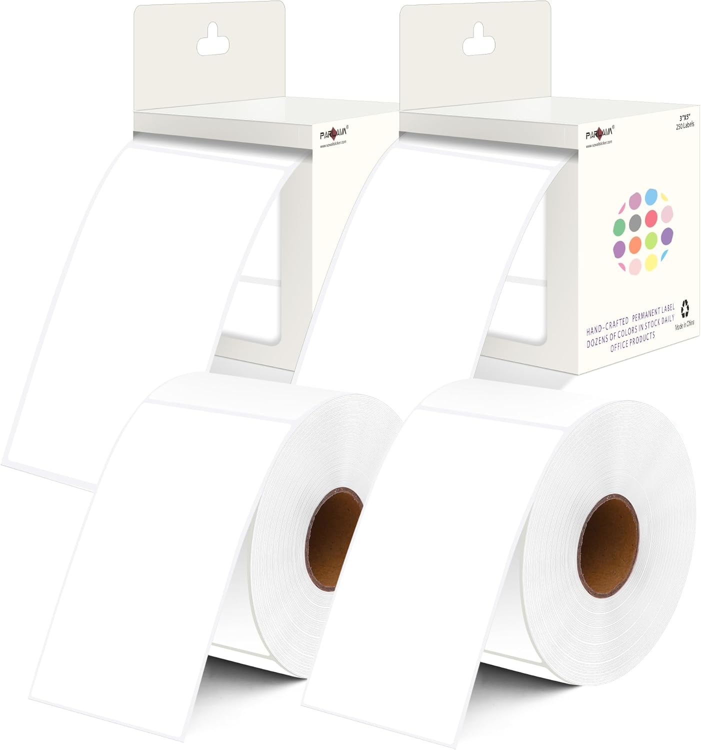 PARLAIM 3x5 inch Rectangle Color Code Stickers, 1000PCS 4 Rolls Square Adhesive Inventory Label, White