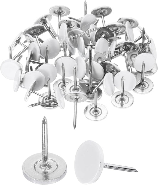 uxcell 150Pcs Upholstery Tacks, 11mmx17mm Flat Head Thumb Tack Decorative Furniture Nails Push Pins for Furniture Sofa Headboards, White