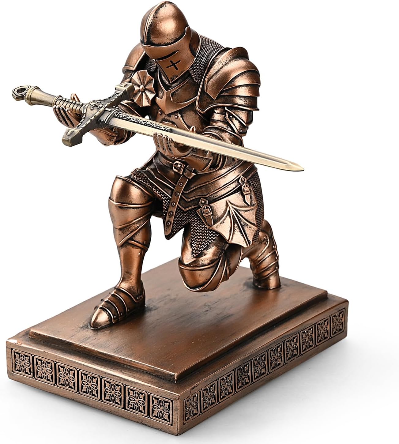 Medieval Armored Warrior Knight Pen Holder Desk Organizers and Accessories Resin Pencil Holder Paperweight as Gift with a Cool Letter Opener for Desk (Copper)