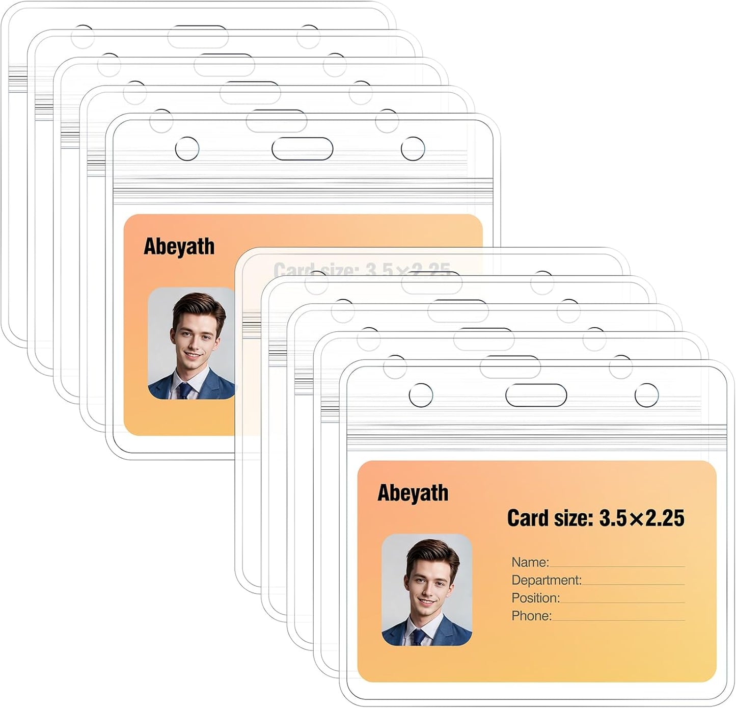 Abeyath10 Pack Extra Thick ID Card Name Badge Holder Heavy Duty Waterproof Clear Plastic PVC Horizontal Sleeve Pocket Resealable