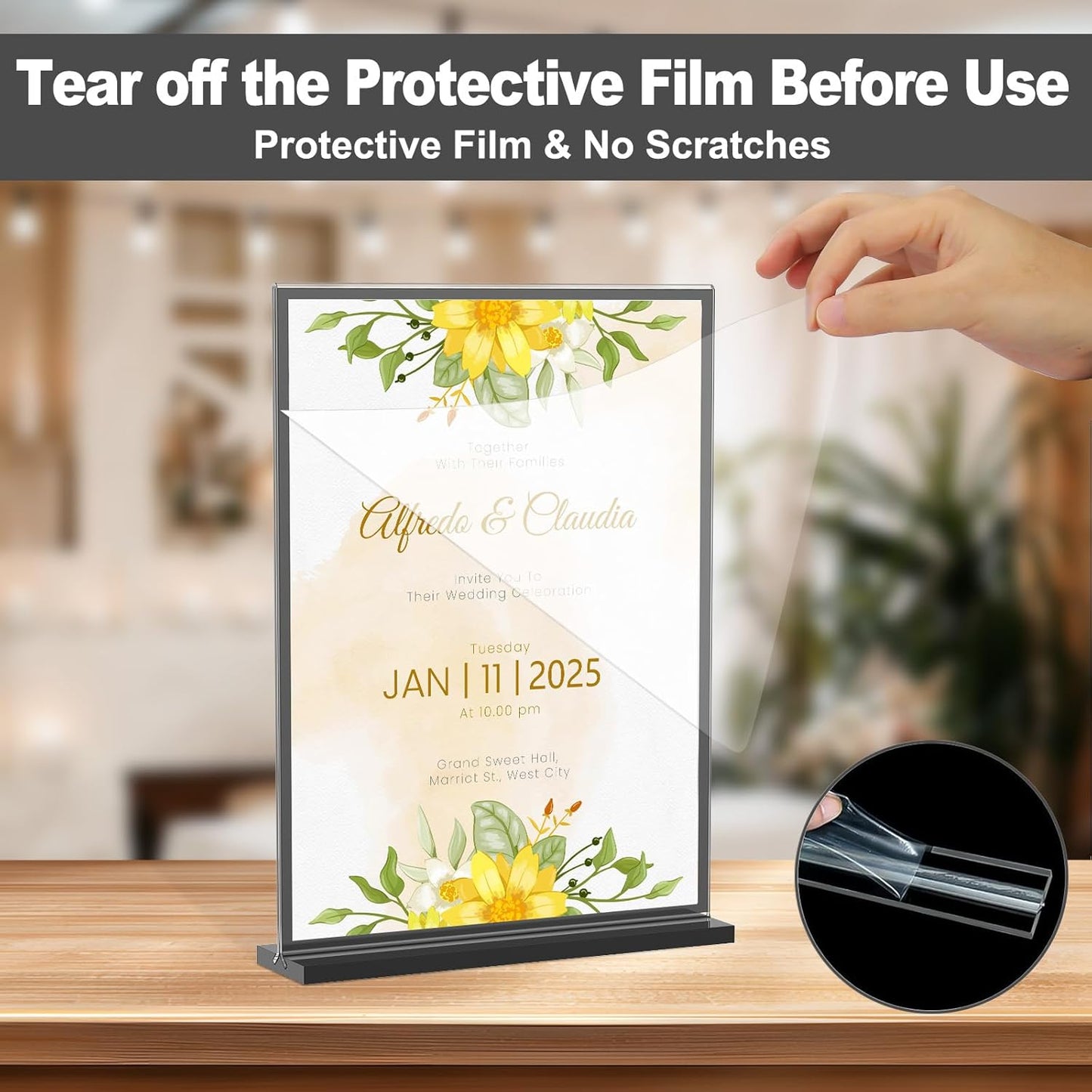 EHWINE 16 Pack Acrylic Sign Holder 8.5 x 11, Double-Sided Tabletop Black Sign Holder, Clear Acrylic Picture Frame Menu Flyer Paper Holder Display Stand for Home Wedding Party (with Non-Slip Pads)