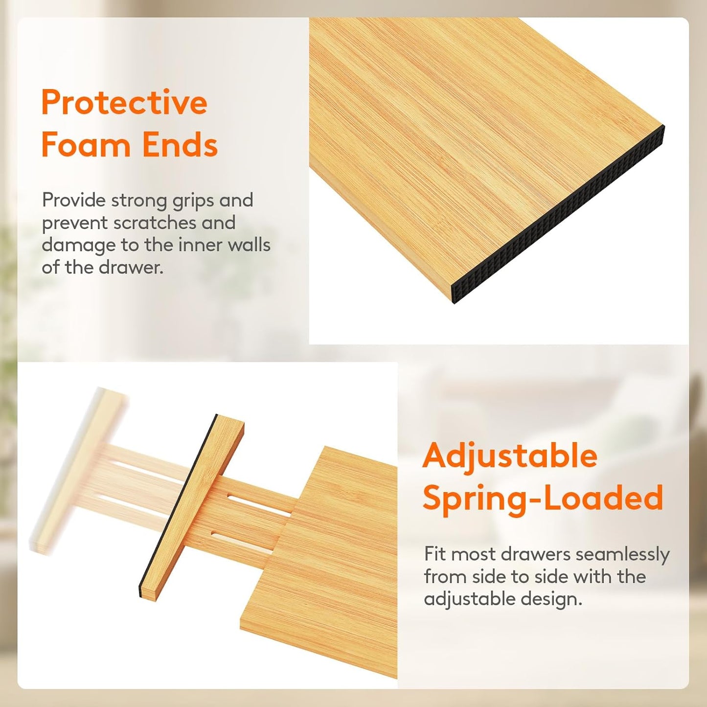 Lifewit 4 Pack Drawer Dividers Bamboo 6" High, 11-17" Adjustable Drawer Organizers for Clothes, Expandable Dresser Separators in Bedroom/Bathroom/Kitchen/Fridge/Office Organization and Storage