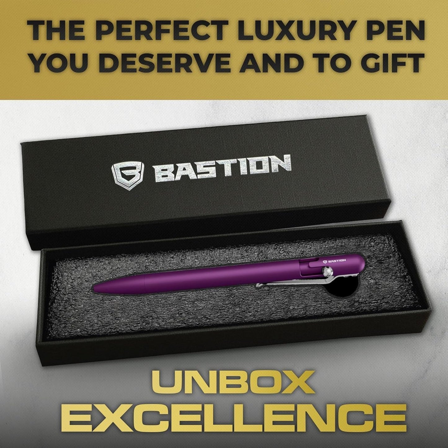 BASTION® Luxury Slim Bolt Action Pen, Lightweight Aluminum EDC Pen with Fine Tip, Professional Ballpoint Pen for School and Work - Purple