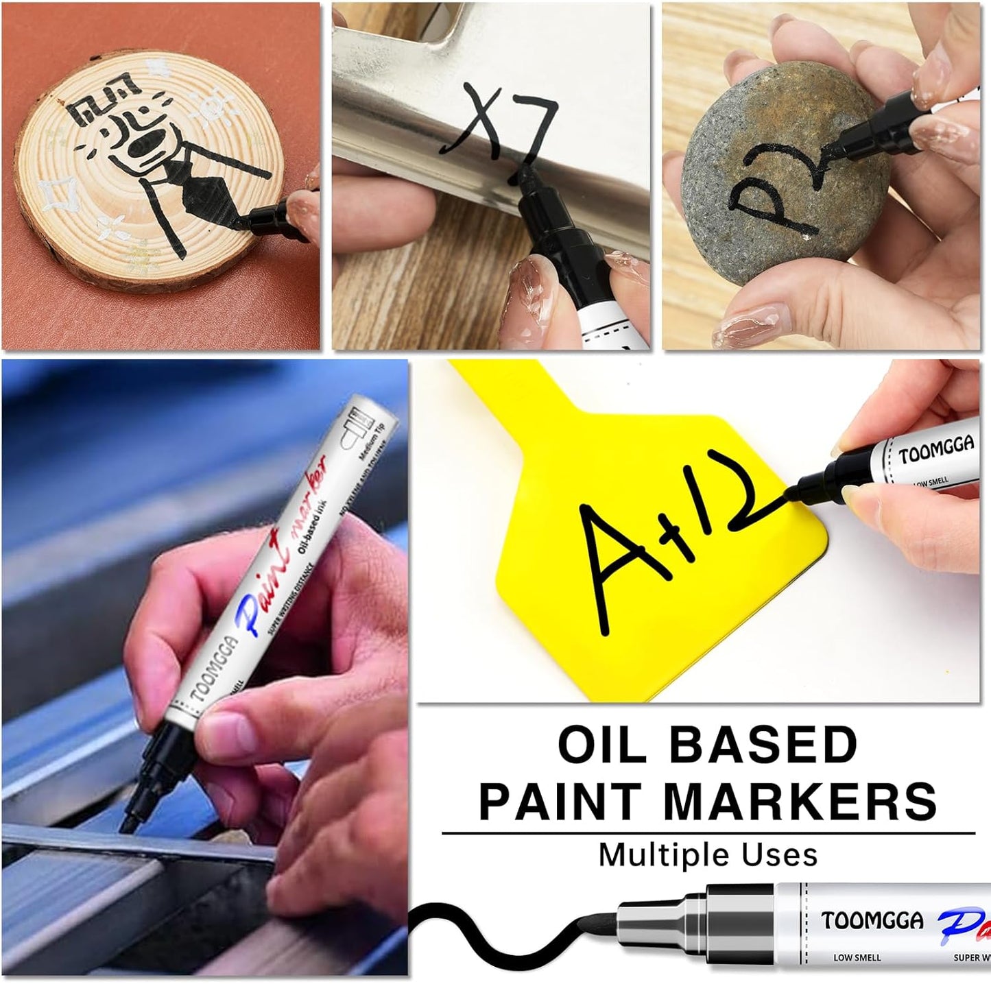 Black Paint Pens Permanent Paint Markers - 2 Pack Oil Based Marking Pens, Medium Point, Quick Drying and Waterproof Pens for Rock Painting Car Tyre Metal, Plastic, Canvas, Wood