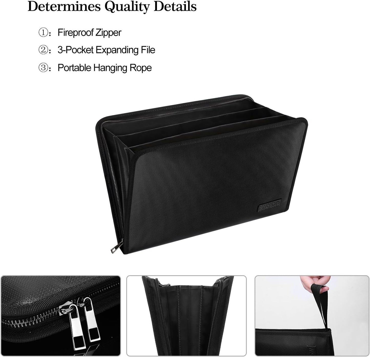 Expanding File Folder Important Document Organizer Fireproof & Waterproof Document Bag with A4 Size 3 Pockets Zipper Closure Non-Itchy Silicone Coated Portable Filing Wallet Pouch(14.3inx9.8inx1.6in)
