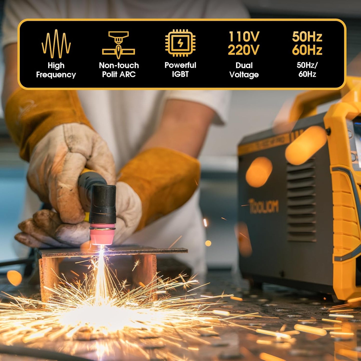 TOOLIOM 50A Non-Touch Pilot ARC Air Plasma Cutter Dual Voltage 110V/220V Metal Cutting Machine with Post/Flow Gas and 2T/4T, 1/2" Clean Cut