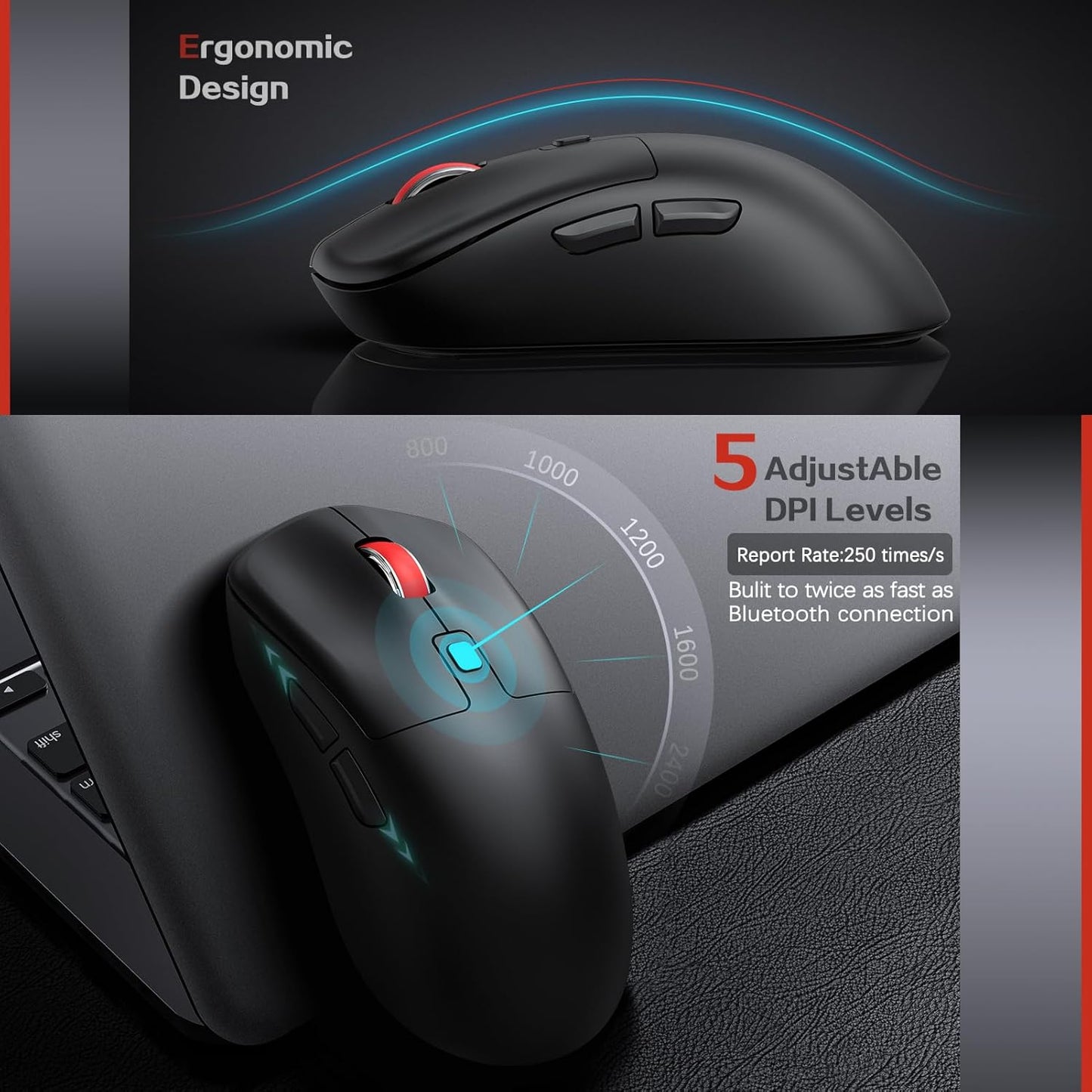 Wireless Keyboard and Mouse Combo,Quiet Click,Full Size Design with Number Pad,Ergonomic Mouse with 5 DPI,Sleep Mode-GAMCATZ 2.4G Slient Portable Cordless Combo for Laptop/PC/Computer/Mac(Black)