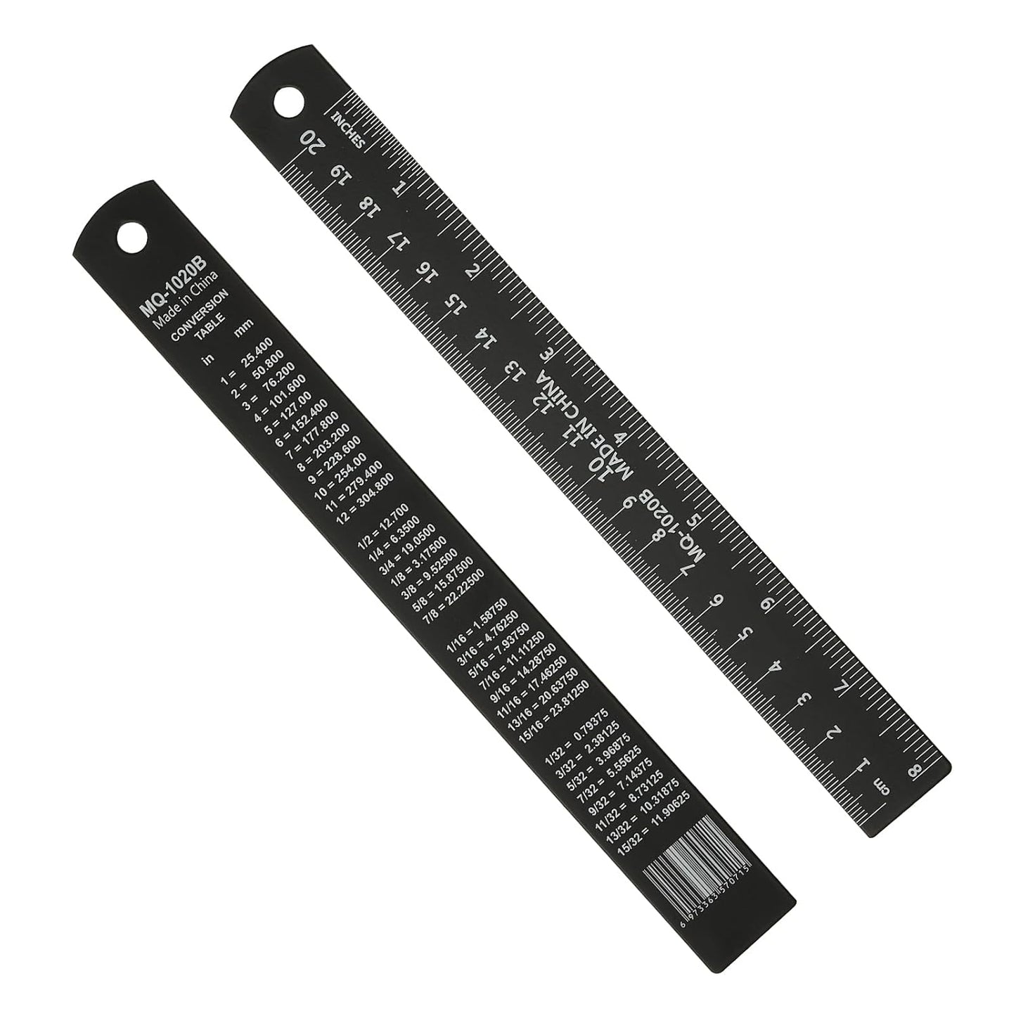 PATIKIL 20cm/8" Metal Ruler, 2 Pack Aluminum Alloy Rulers with Centimeters, Millimeters, Inches and Conversion Table Straight Edge Ruler for Writing Machinist Drafting, Black