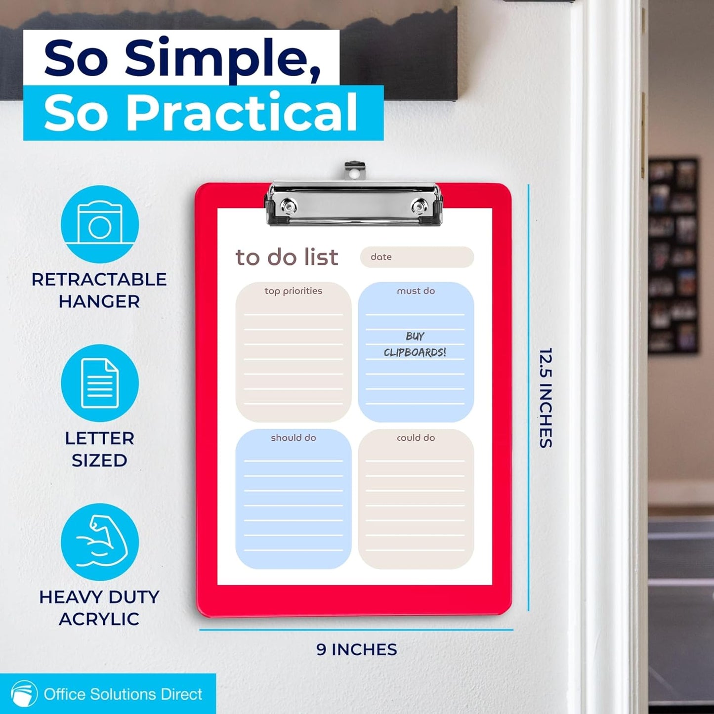 Plastic Clipboards (Set of 6) Multi Pack Clipboard (Red) Strong 12.5 x 9 Inch | Holds 100 Sheets! Acrylic Clipboards with Low Profile Clip | Cute Aesthetic College School Supplies for Girls and Boys