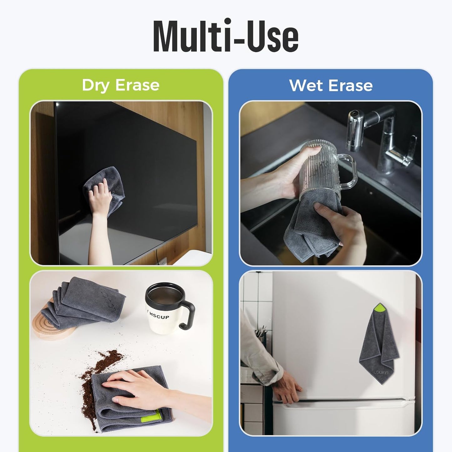 loukin 2 Pack Magnetic Cleaning Cloth, Microfiber Dry Erase Eraser, Washable Whiteboard Cleaning Cloth for Classroom, Home and Office, Gray, 12" x 12" - 3.4 fl oz Whiteboard Cleaner Included