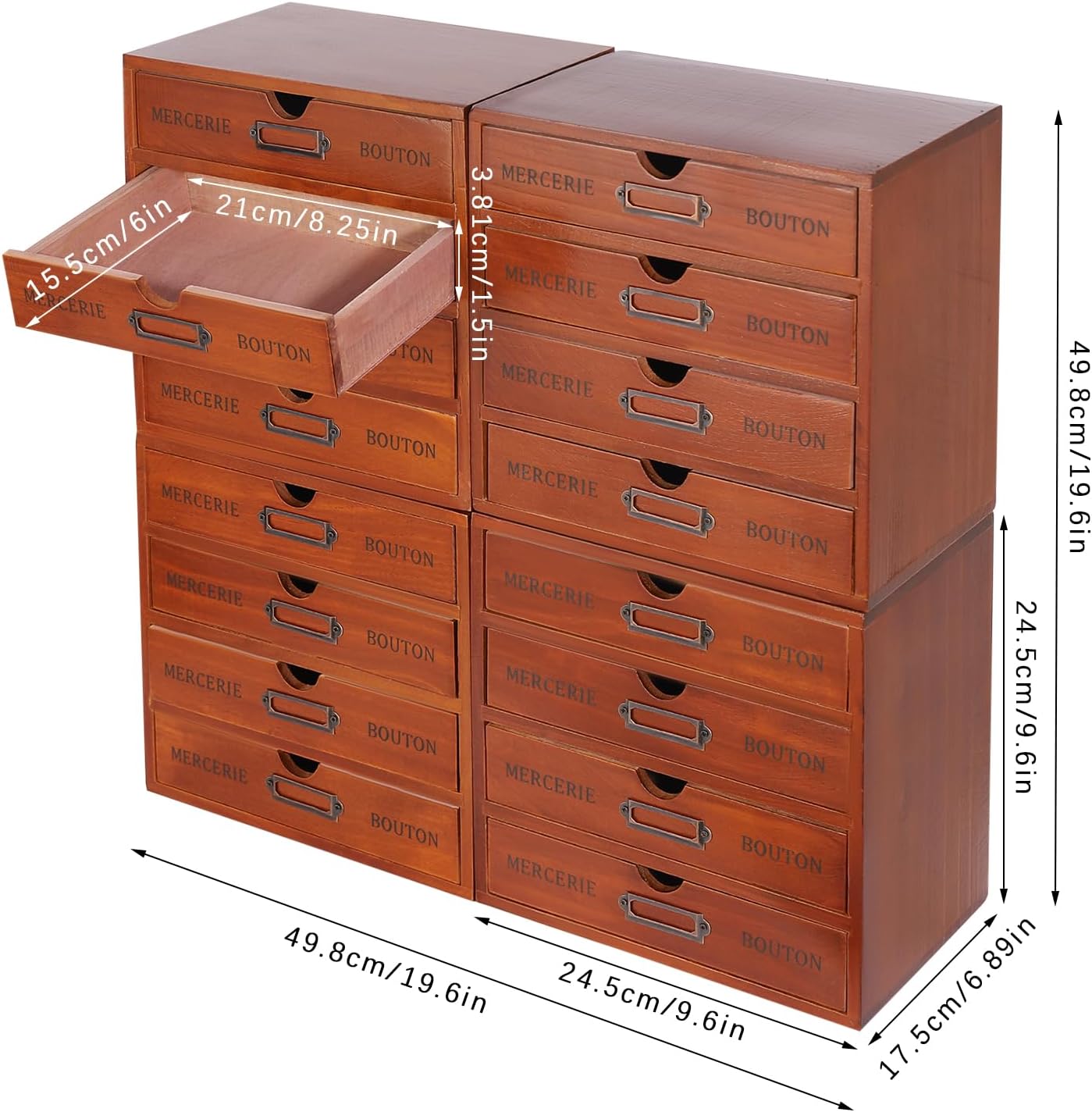 Vintage Drawer Wooden Drawers Organizer, 16-Drawer Desktop Organizer With Drawers, Iron Label Holders, Brown, For Store Cosmetics, Files, Books, Letters, Papers, Magazines