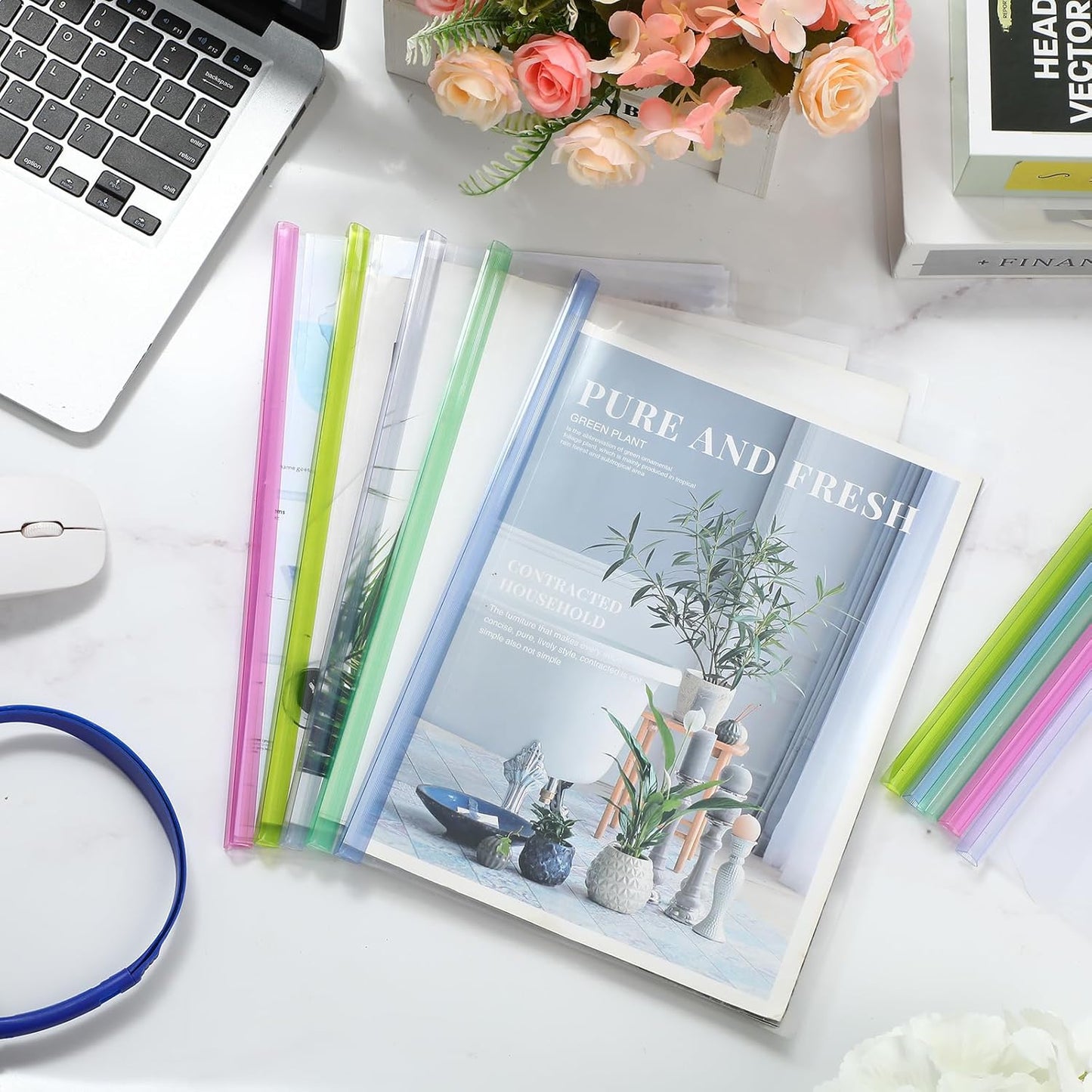 100 Pcs Clear Report Cover with Sliding Bar 50 Sheet Capacity Presentation Binder Transparent Resume Folder Plastic Folder for File Report School Office(Cute Color,Classic Style)