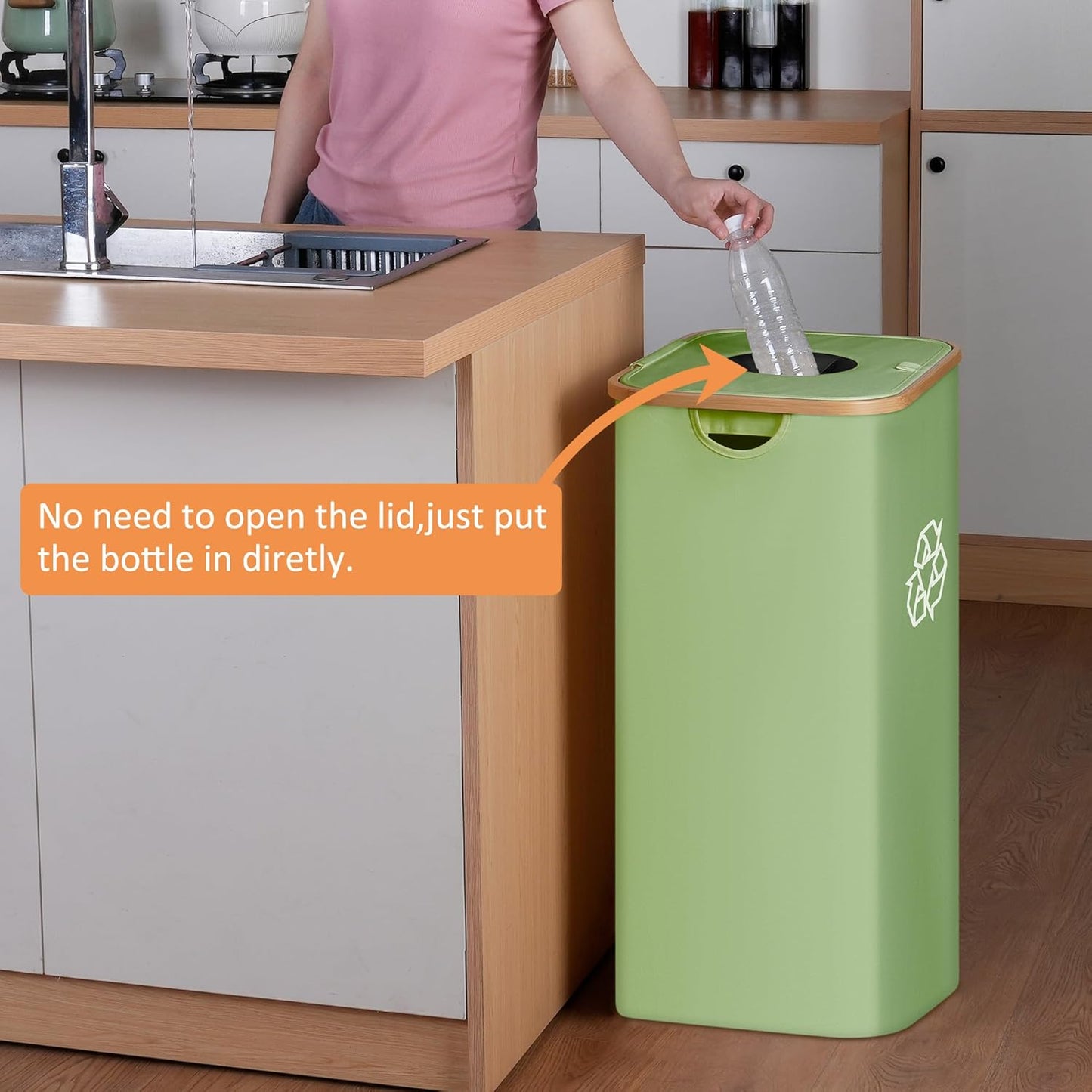 29 Gallons Recycling Bins for Kitchen, Indoor Recycle Bins with Lid, 110L Large Recycle bin with 2 Removeable Reusable Inner Bags, for Bottles Cans Glass Plastice Cartons(Green)