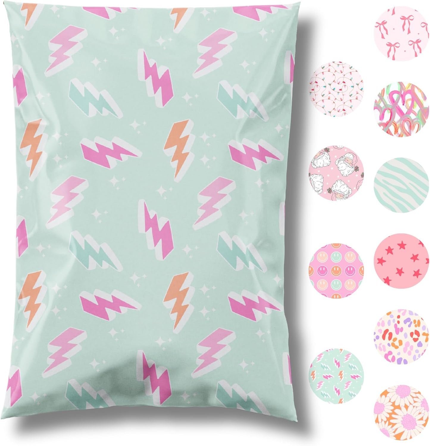 14.5x19 Designer Poly Mailer 100 Pack Heavy Duty Waterproof Self Seal Shipping Bags for Small Business Large Mailing Envelopes Bulk Tear Resistant Cute Packaging Lightning Bolt