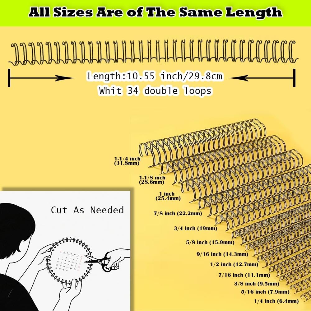 3:1 Pitch Double Loop Binding Wires, YolieraArt 100 Pack Spiral Spine Bindings, 9/16 Inch Wire Twin Binding for Book Binder Machine,Students and Coworkers (120 Sheet Capacity, 100P, Silver)