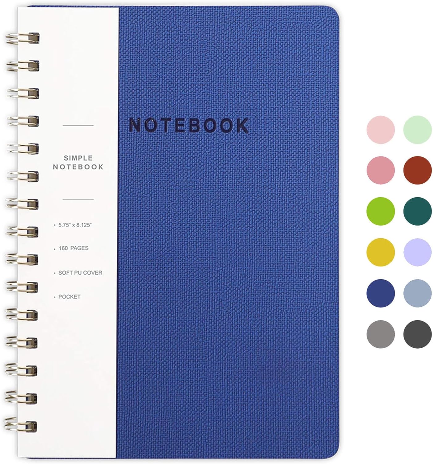 Lined Spiral Notebook College Ruled A5 Journal Book for Note Taking, 160 Pages Writing Journal for Office and Home School Supplies 5.75x8.125 inch (0Navy Blue)