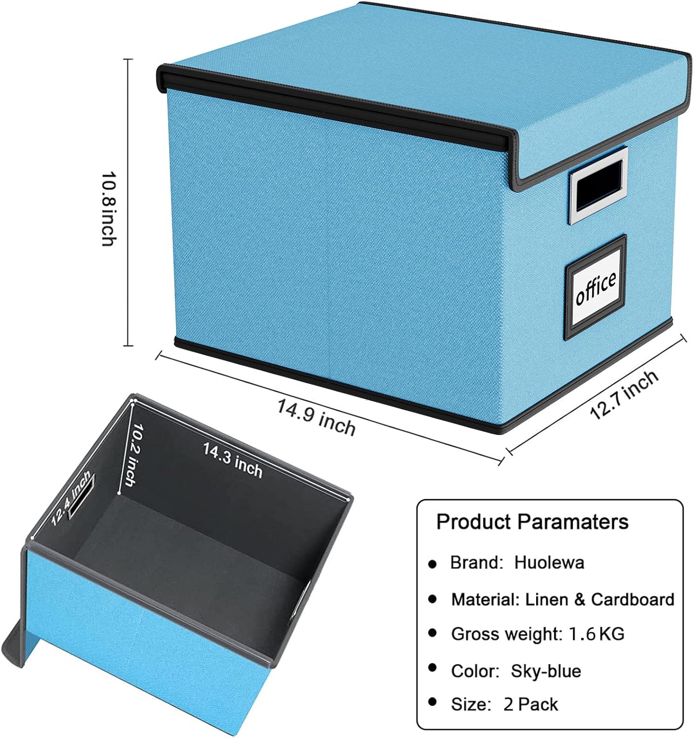 Huolewa Decorative File Organizer Document Storage Boxes with Lids, Linen Hanging Filing Storage Boxes, Decorative Home/Office Filing System for File and Folders Storage