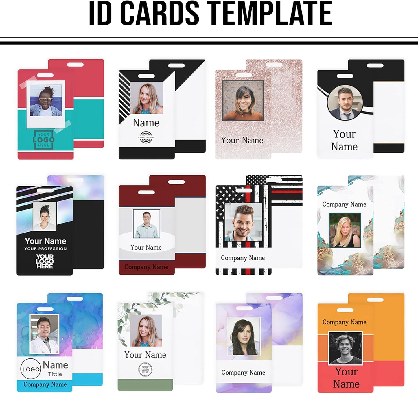 Custom Id Badge, Personalized Employee Photo Identification Card with Lanyard, Durable ID Card for Office Worker Doctor Nurse Student-Vertical-Template9