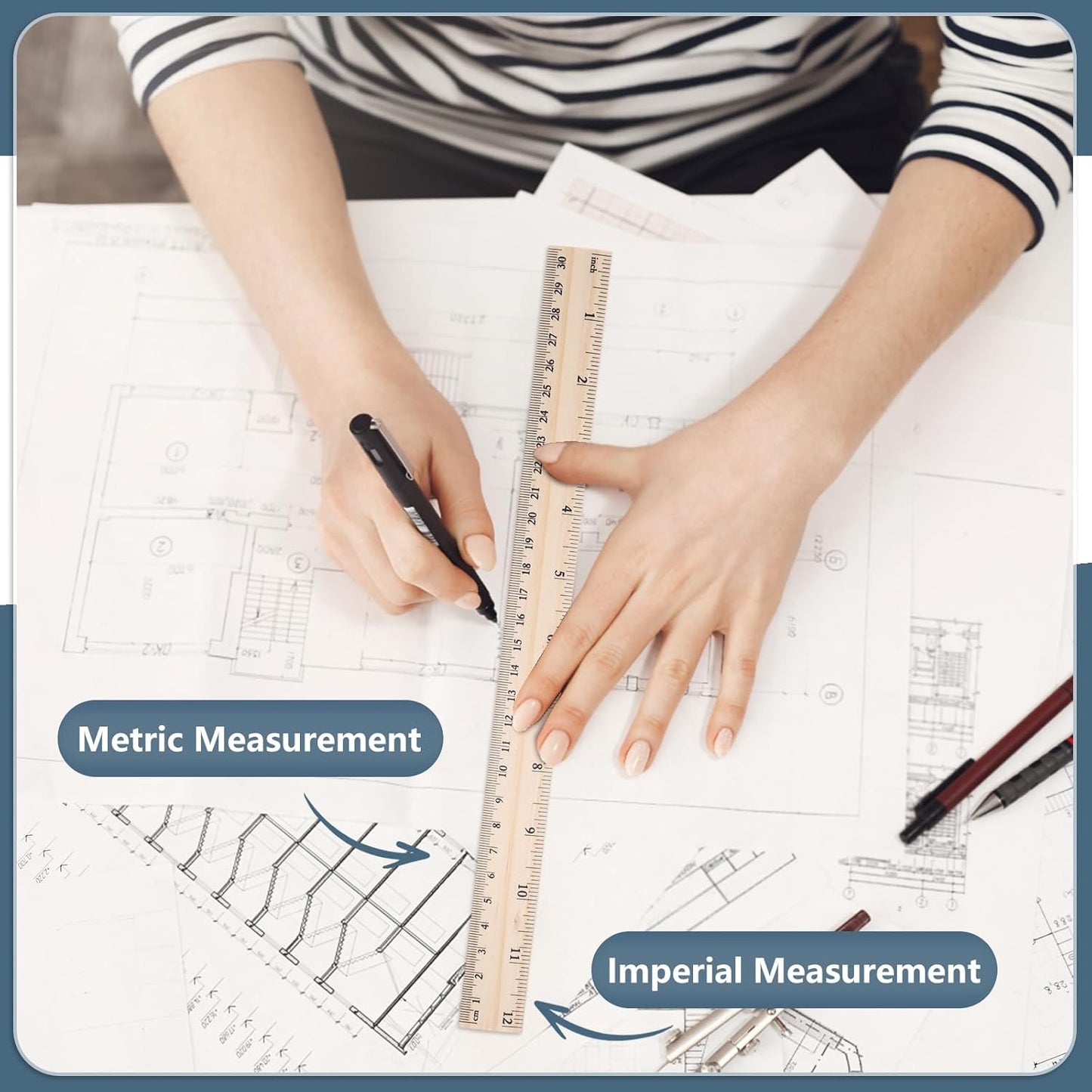 40 Pack Wooden Ruler 12 Inch, Rulers Bulk Wood Measuring Ruler for Students Teachers Classroom,2 Scale
