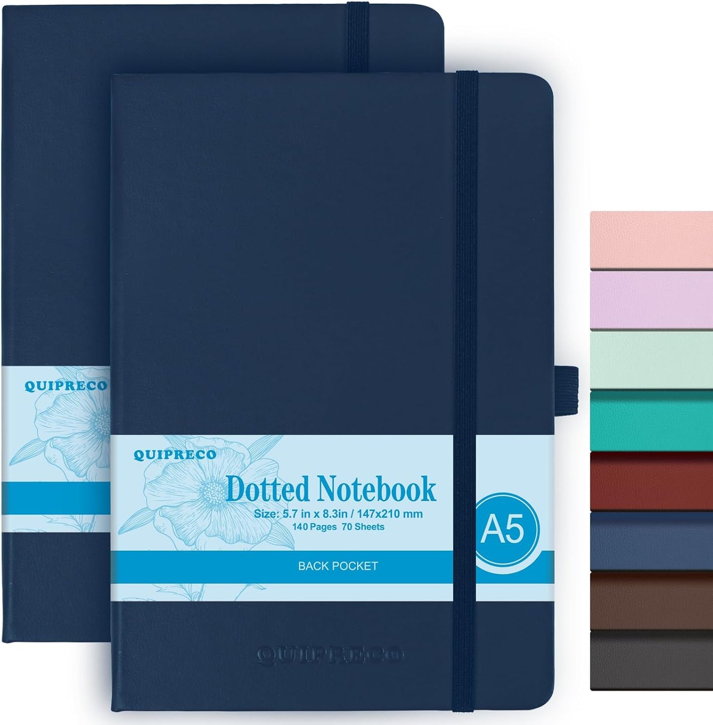 2Pack Bullet Dotted Hardcover Journal Notebook, A5 140 Pages 120Gsm Thick Paper for School,Note Taking,Work,Diary，5.7"*8.3",Navy