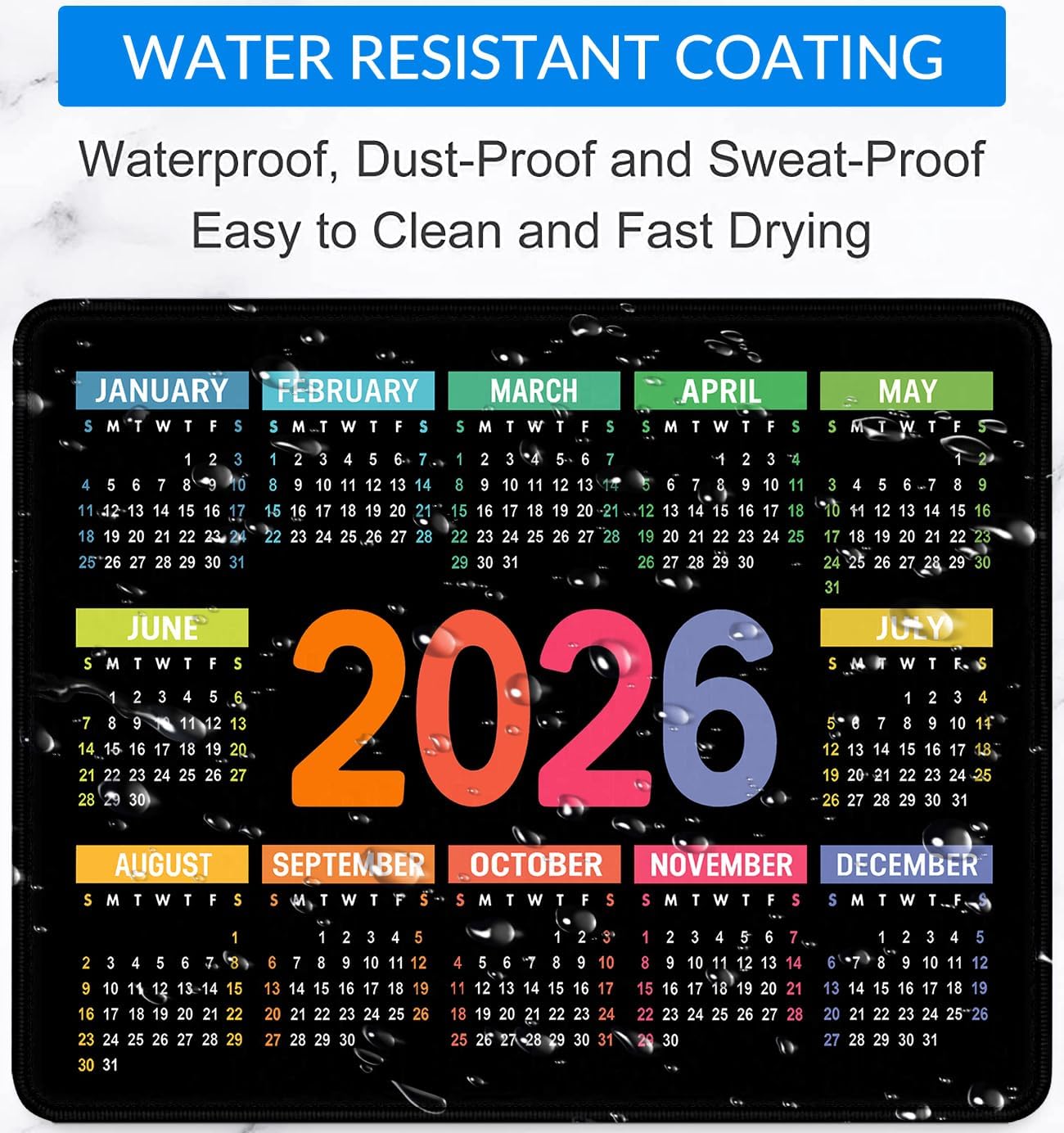 2026 Calendar Mouse pad, Gaming Stitched Edge Computer Accessory Mouse Pad, Rectangular Anti Slip Chloroprene Rubber Mouse Pad for Office and Home Use (Black Calendar Mouse Pad)