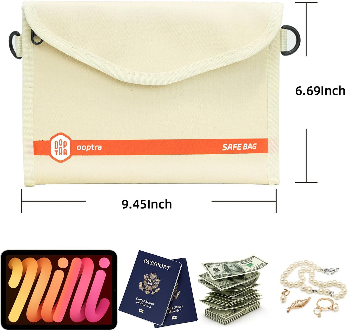 Fireproof Document Bag (Beige) – Waterproof Zipper – Lightweight & Portable – for Home, Office & Travel – Holds Files, Cash, Passport, Valuables – Fire & Water Resistant – with External Buckle