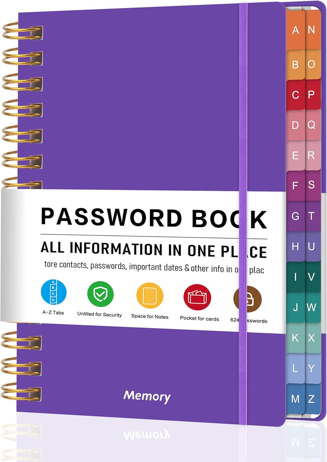 Spiral Password Book with Alphabetical Tabs - 5.8" X 8.2" Small Password Keeper Book with Inner Pocket for Seniors , Large Print, Hardcover, 450 Logins – Internet Password Organizer Notebook for Home & Office Use