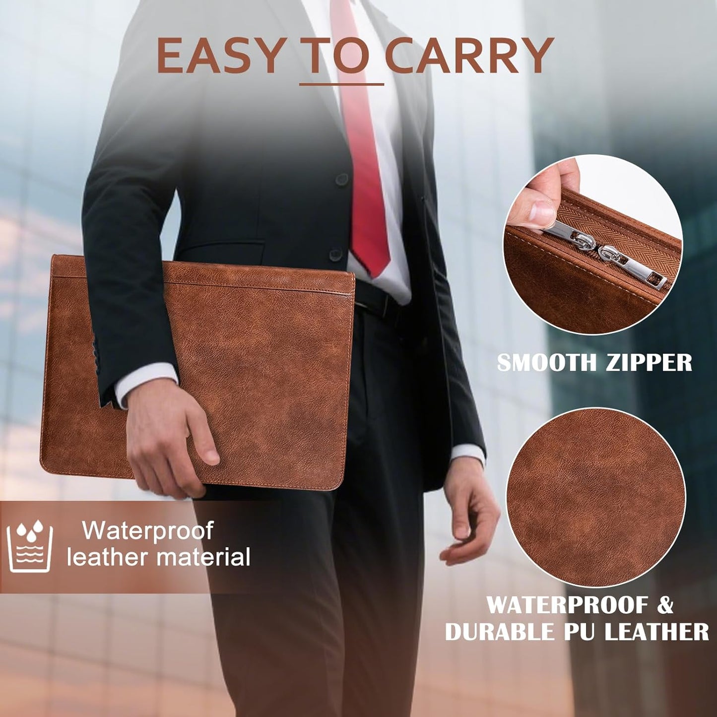 Calfinder Personalized Padfolios Portfolio Binder,3 Ring Leather Binder with Zipper,Professional Padfolios for Women&Men, Business Portfolio Organizer for Resume, Leather Folder for Ipad