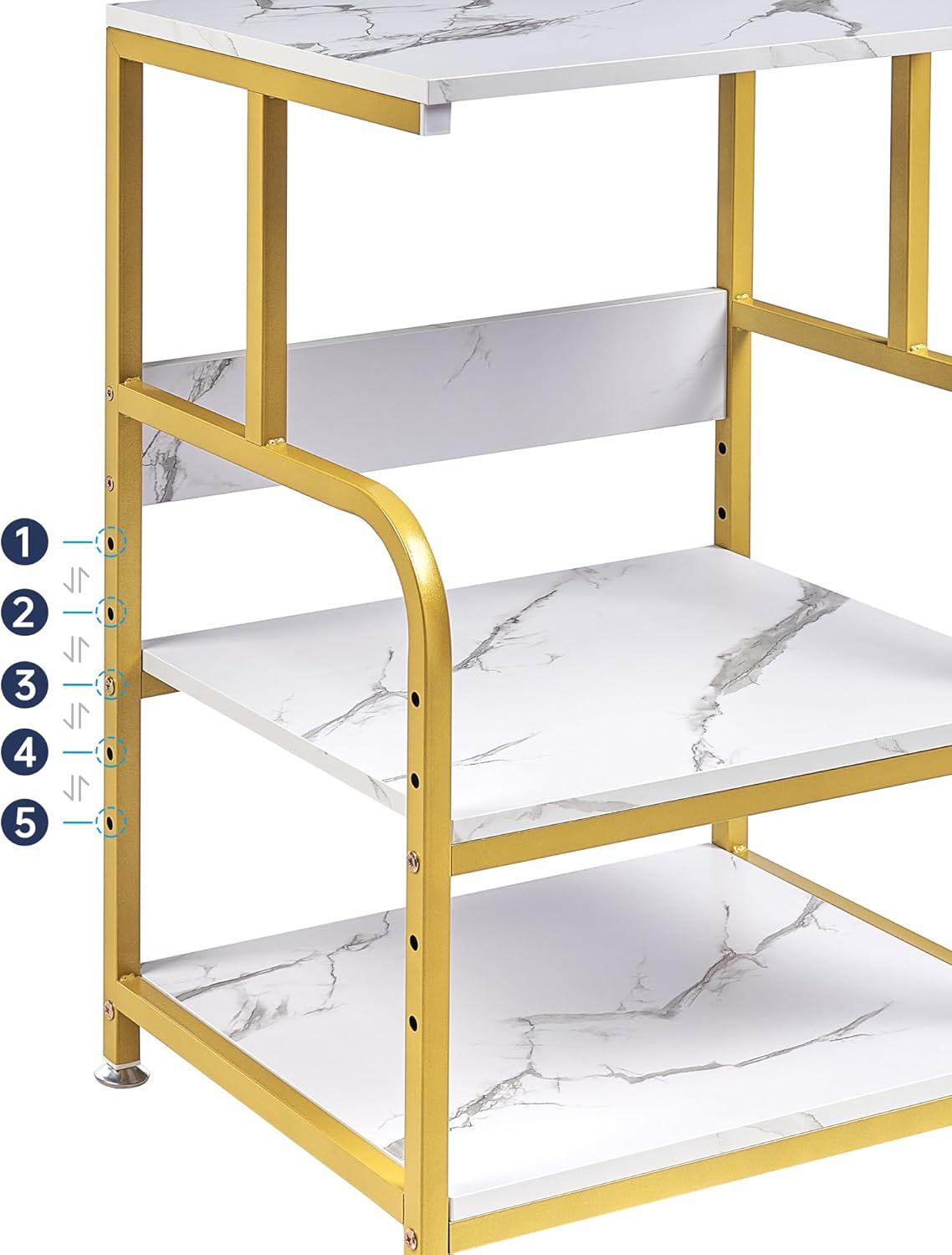 Printer Table with Storage for Home Office Organization, 3 Tier Printer Stand with Height Adjustable Shelf, Rolling Printer Cart with Wheels, White Gold