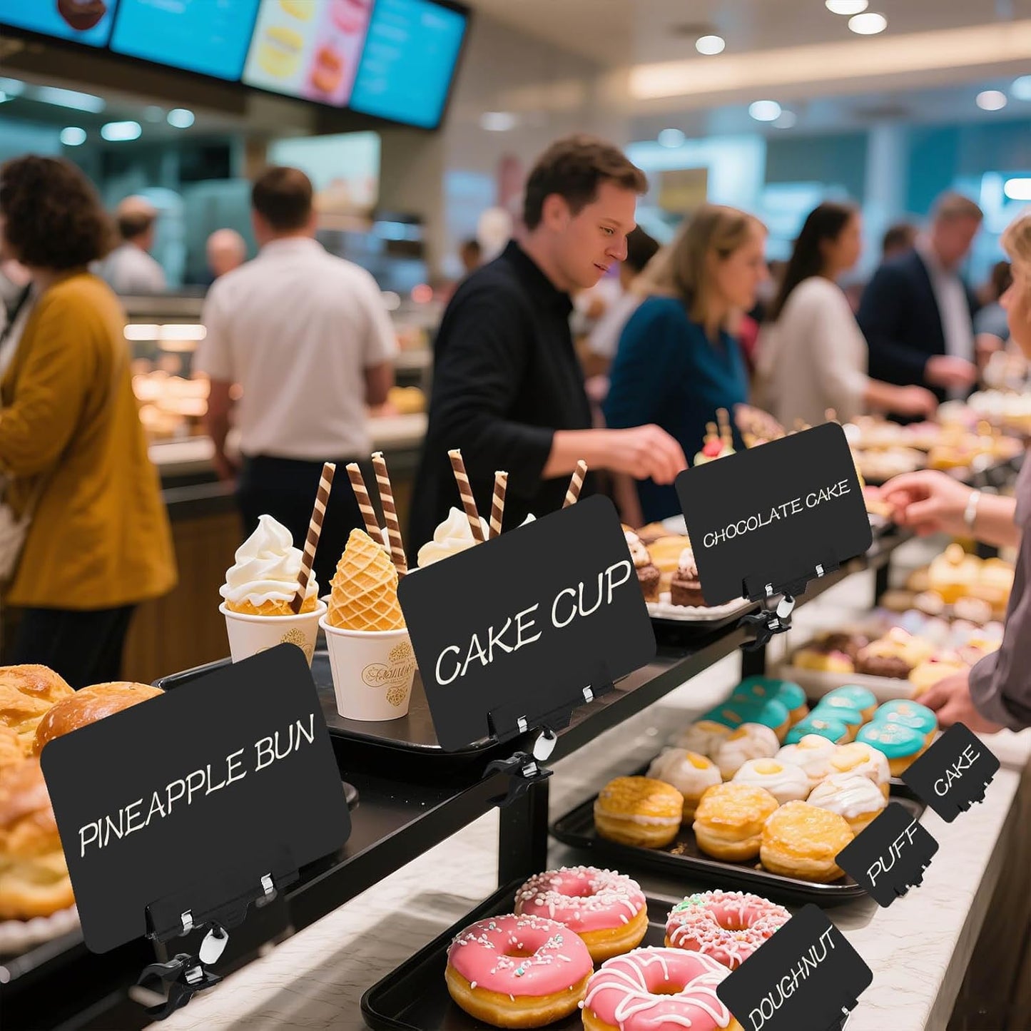 10 Pack Mini Plastic Chalkboard Sign with Clip, Double Sided Rotating Reuse Price Signs for Business Retail Food Clothing Rack Shelf Basket, Clip on Sign Holder (Black)